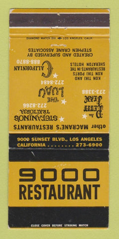 Matchbook Cover - 9000 Restaurant Los Angeles CA WEAR 30 Strike