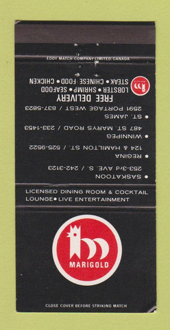 Matchbook Cover - Marigold Restaurant Saskatoon SK Regina Winnipeg 30 Strike