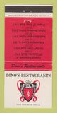 Matchbook Cover - Dion's Restaurants UK England 30 Strike