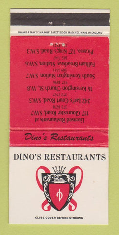 Matchbook Cover - Dion's Restaurants UK England 30 Strike