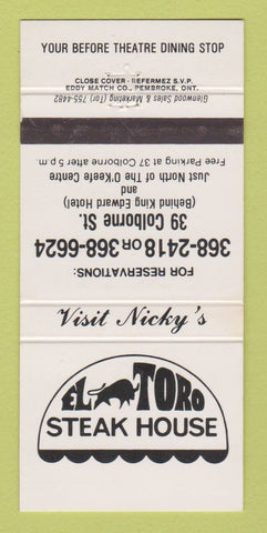 Matchbook Cover - El Toro Steak House Toronto? ON 30 Strike