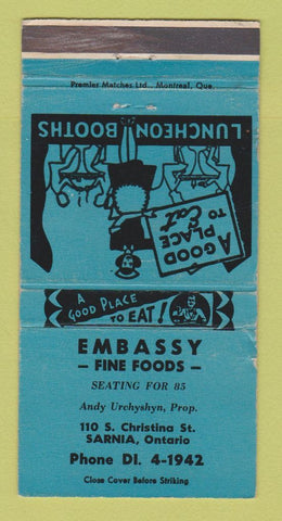Matchbook Cover - Embassy Restaurant Sarina ON girlie WORN 30 Strike