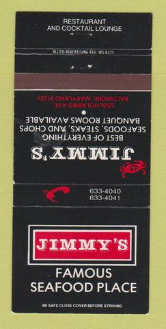 Matchbook Cover - Jimmy's Restaurant Baltimore MD WORN 30 Strike