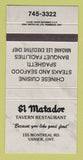 Matchbook Cover - El Matador Restaurant Vanier ON 30 Strike