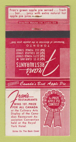 Matchbook Cover - Fran's Restaurants Toronto ON WORN 30 Strike