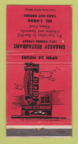Matchbook Cover - Embassy Restaurant Toronto ON WORN 30 Strike