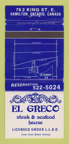 Matchbook Cover - El Greco Steak Seafood Hamilton ON WEAR 30 Strike
