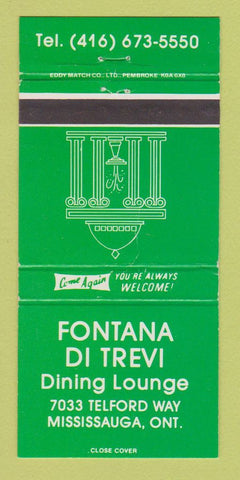 Matchbook Cover - Fontana Di Trevi Restaurant Mississauga ON 30 Strike