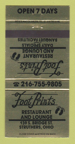 Matchbook Cover - Foot Prints Restaurant Struthers OH 30 Strike