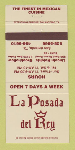 Matchbook Cover - La Posada Del Rey Mexican San Antonio TX 30 Strike