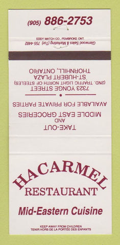 Matchbook Cover - Hacarmel Restaurant Mid Eastern Thornhill ON 30 Strike
