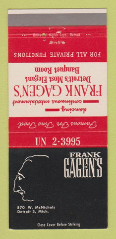 Matchbook Cover - Frank Gagen's Restaurant Detroit MI 30 Strike