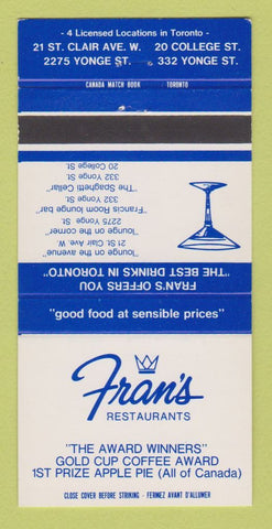 Matchbook Cover - Fran's Restaurants Toronto ON 30 Strike