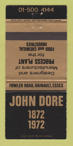 Matchbook Cover - John Dore 1972 Food Chemical Essex UX England WEAR 30 Strike