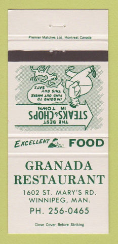 Matchbook Cover - Granada Restaurant Winnipeg MB 30 Strike