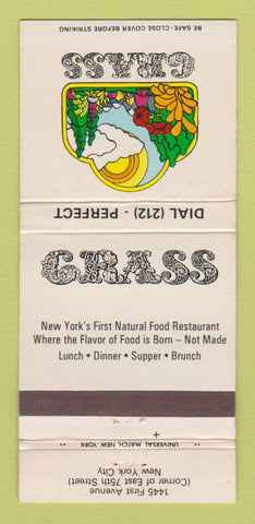 Matchbook Cover - Grass Restaurant New York City Natural Food 30 Strike