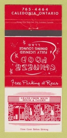 Matchbook Cover - Grand Chow Mein Restaurant Chinese Caledonia ON 30 Strike