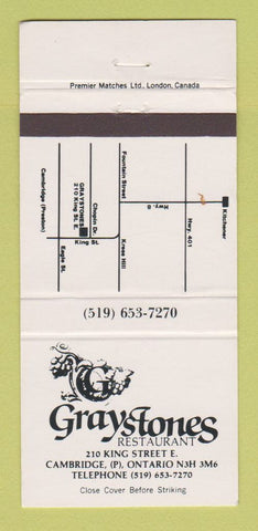 Matchbook Cover - Gray Stones Restaurant Cambridge ON 30 Strike