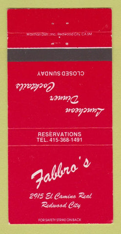 Matchbook Cover - Fabbro's Restaurant Redwood City CA 30 Strike
