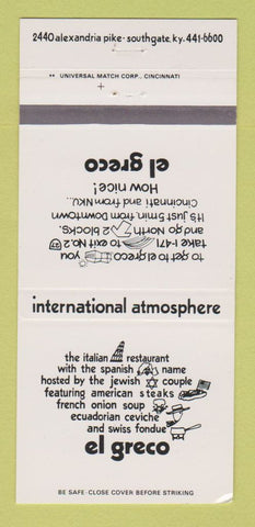 Matchbook Cover - El Greco Restaurant Southgate KY 30 Strike