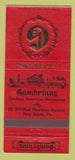 Matchbook Cover - Gambrinus German Restaurant New Tripoli PA 30 Strike
