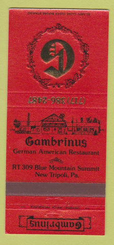 Matchbook Cover - Gambrinus German Restaurant New Tripoli PA 30 Strike