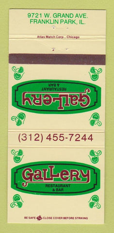 Matchbook Cover - Gallery Restaurant  Franklin Park IL 30 Strike