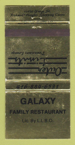 Matchbook Cover - Galaxy Family Restaurant Toronto ON WEAR 30 Strike