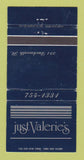 Matchbook Cover - Just Valerie's Restaurant WEAR 30 Strike