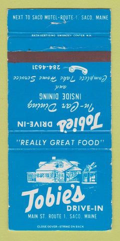Matchbook Cover - Jobie's Drive In Saco ME WEAR 30 Strike