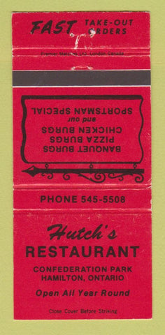 Matchbook Cover - Hutch's Restaurant Hamilton ON RED WEAR 30 Strike