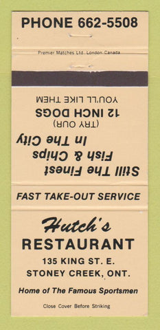 Matchbook Cover - Hutch's Fish and Chips Hamilton ON PEACH 30 Strike