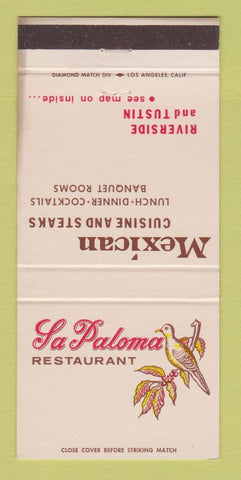 Matchbook Cover - La Paloma Mexican Restaurant CA WEAR 30 Strike