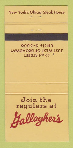 Matchbook Cover - Gallagher's Restaurant New York City 30 Strike