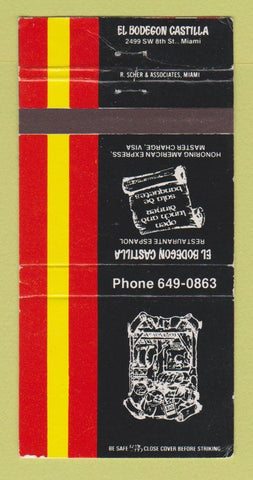 Matchbook Cover - El Bodegon Castilla Restaurant Miami FL WEAR 30 Strike