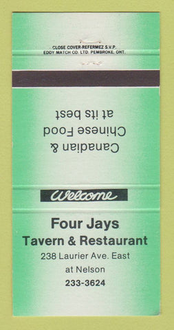 Matchbook Cover - Four Jays Tavern Restaurant Ottawa ON 30 Strike