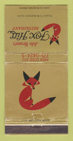 Matchbook Cover - John Yervant's Fox Hill Brookfield CT WORN CREASED 30 Strike