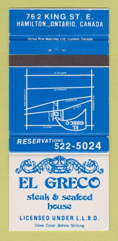 Matchbook Cover - El Greco Restaurant Hamilton ON 30 Strike