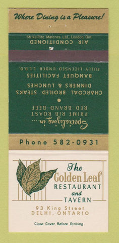 Matchbook Cover - Golden Leaf Restaurant Delhi ON 30 Strike