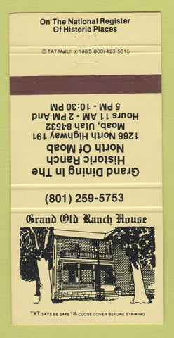 Matchbook Cover - Grand Old Ranch House Moab UT 30 Strike