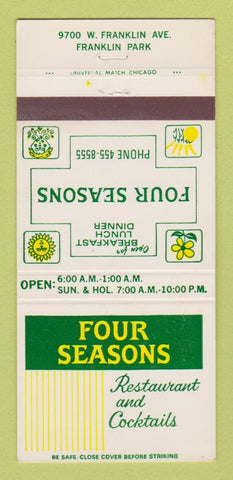 Matchbook Cover - Four Seasons Restaurant Franklin Park IL 30 Strike