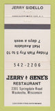 Matchbook Cover - Jerry & Gene's Restaurant Waukesha WI WEAR 30 Strike