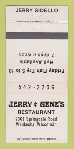 Matchbook Cover - Jerry & Gene's Restaurant Waukesha WI WEAR 30 Strike