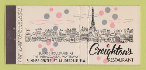 Matchbook Cover - Creighton's Fort Lauderdale FL WORN BACK 21 Strike Feature