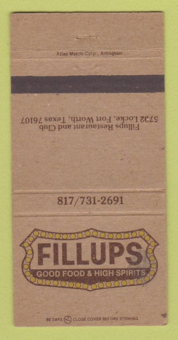 Matchbook Cover - Fillups Restaurant Fort Worth TX WEAR 30 Strike