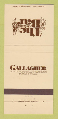 Matchbook Cover - The Bar Gallagher Boston MA 30 Strike