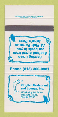 Matchbook Cover - Kingfish Restaurant Lounge Treasure Island FL 30 Strike
