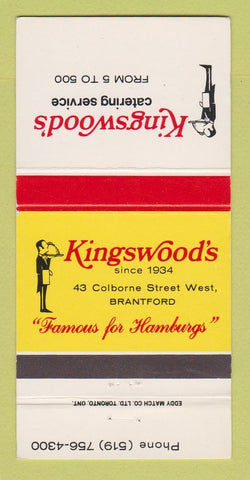 Matchbook Cover - Kingswood's Catering Restaurant Brantford ON 30 Strike