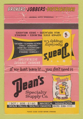 Matchbook Cover - Dean's Feeds Waseca MN Sioux Falls SD WORN 40 Strike