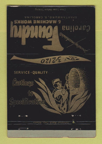 Matchbook Cover - Carolina Foundry Machine Works Spartansburg SC WORN 40 Strike